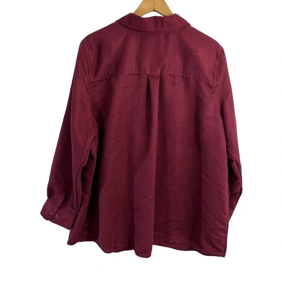 Woman Within Faux Suede Button Up Shirt 1X Burgundy Wine Red Plus Long Sleeves - Picture 2 of 6